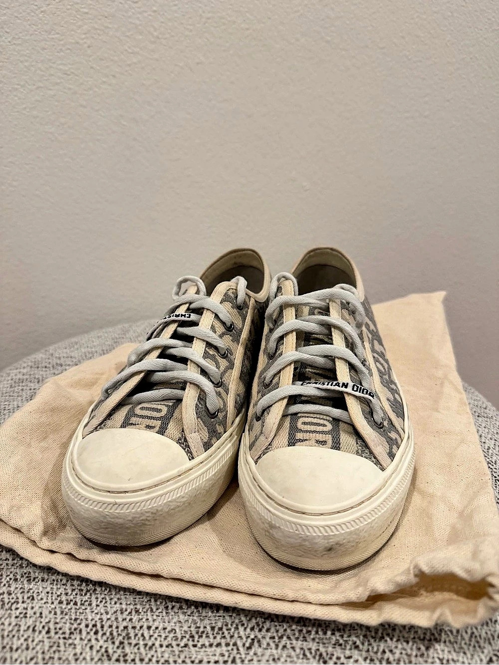 Christian dior walk n dior sneakers in stone gray Dior Oblique embroidered cotto